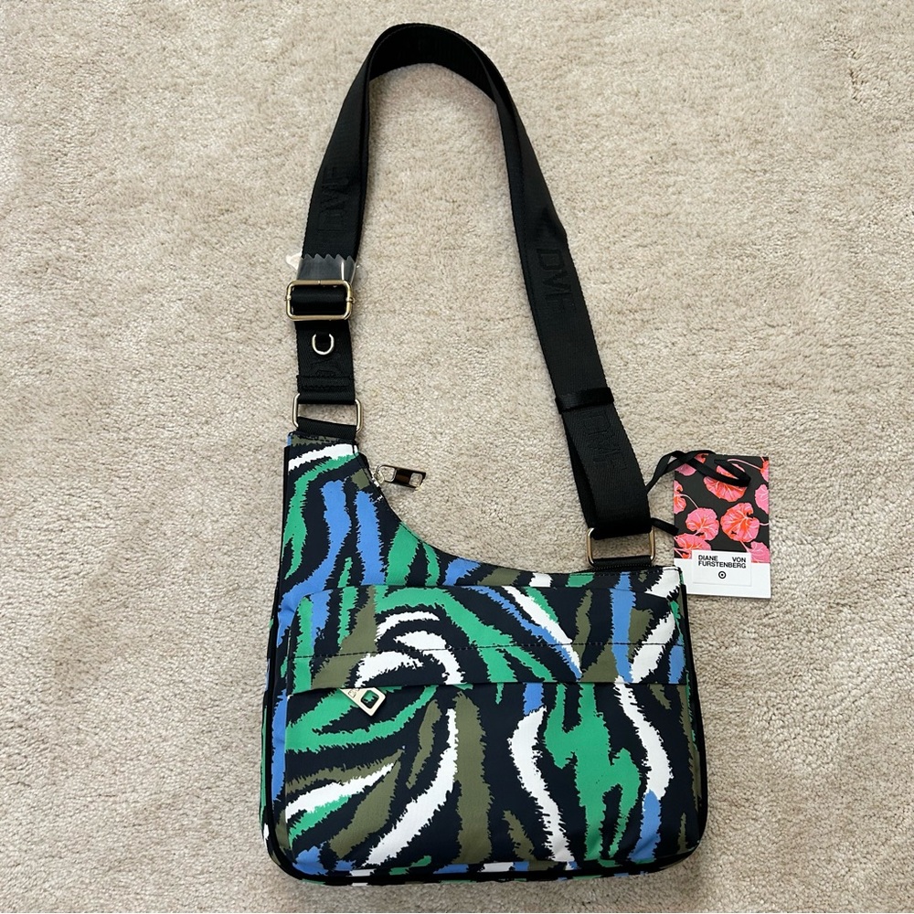 Diane Von Furstenberg Green Blue Black Patterned Crossbody Bag